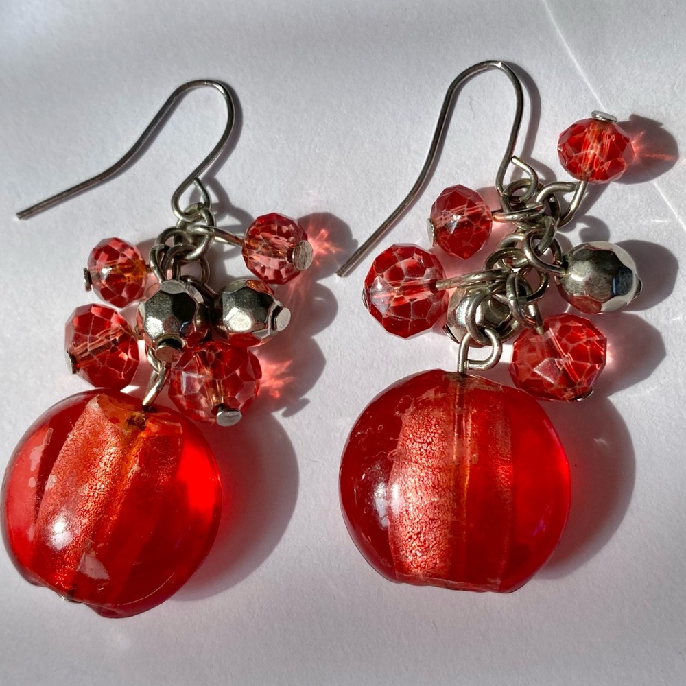 Candy Apple Red Earrings Glass Encased Foil